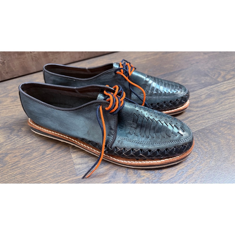 NEW Gallitos Mens Leather Woven Huarache Lace Up Shoes Blue Black Size 9 Mexico